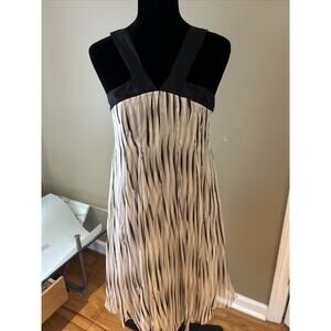 BGN Black grey Dress Size 6 silk chiffon flowy lined trimmed in black satin zip